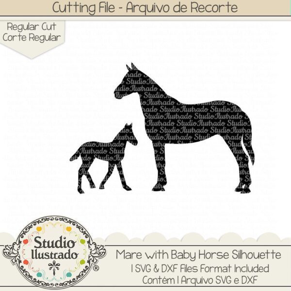 Mare with Baby Horse Silhouette