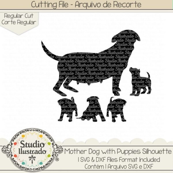 Mother Dog with Puppies Silhouette