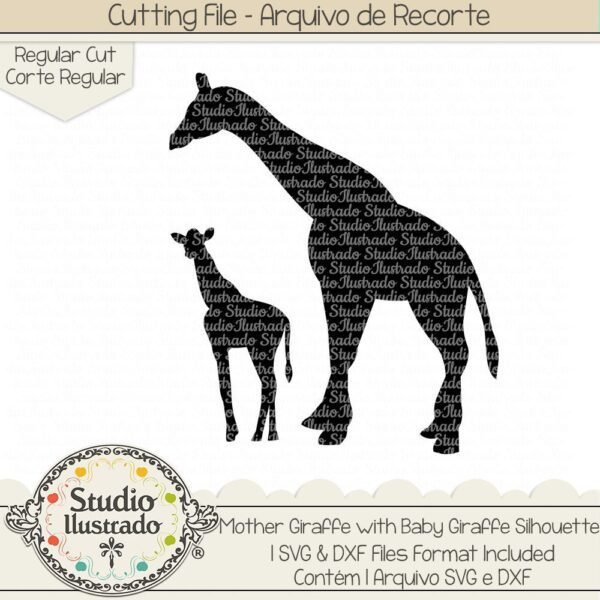 Mother Giraffe with Baby Giraffe Silhouette