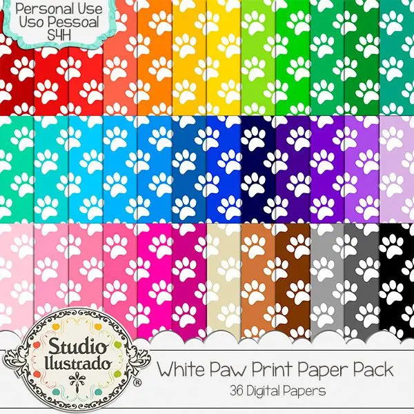 White Paw Print Paper Pack