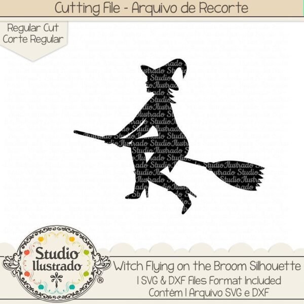 Witch Flying on the Broom Silhouette
