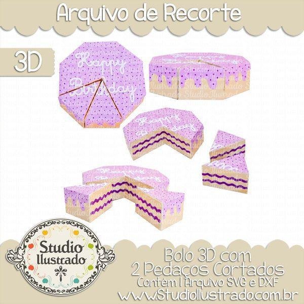 Bolo 3D com 2 Pedaços Cortados