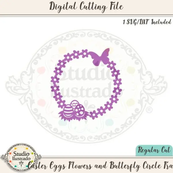 Easter Eggs Flowers and Butterfly Circle Frame