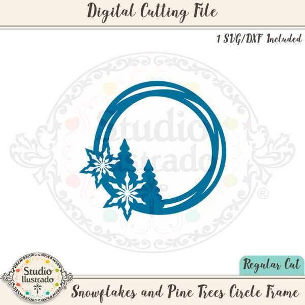 Snowflakes and Pine Trees Circle Frame