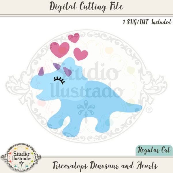 Triceratops Dinosaur and Hearts