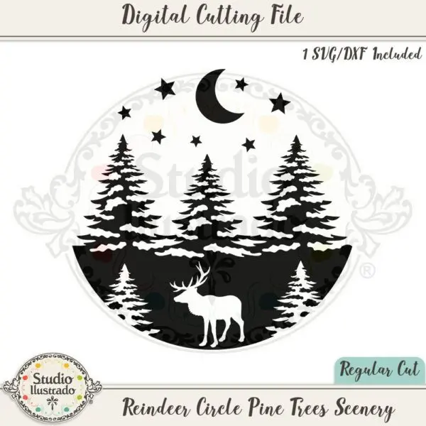 Reindeer Circle Pine Trees Scenery
