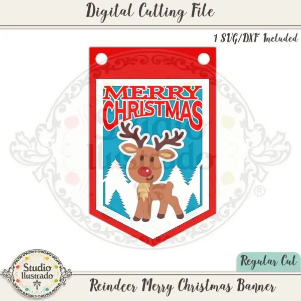 Reindeer Merry Christmas Banner
