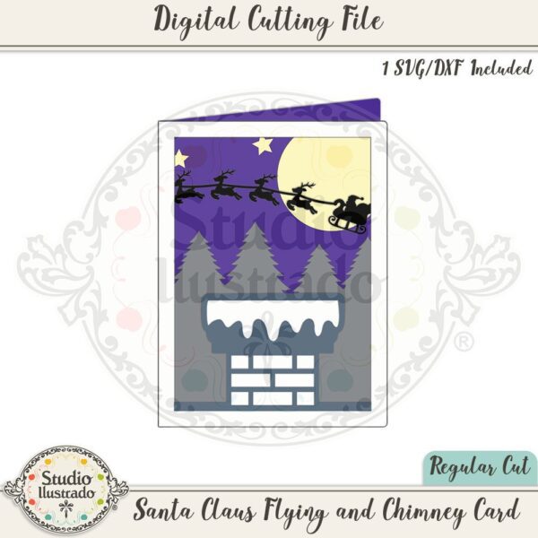 Santa Claus Flying and Chimney Card