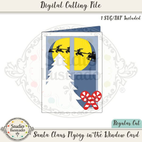 Santa Claus Flying in the Window Card